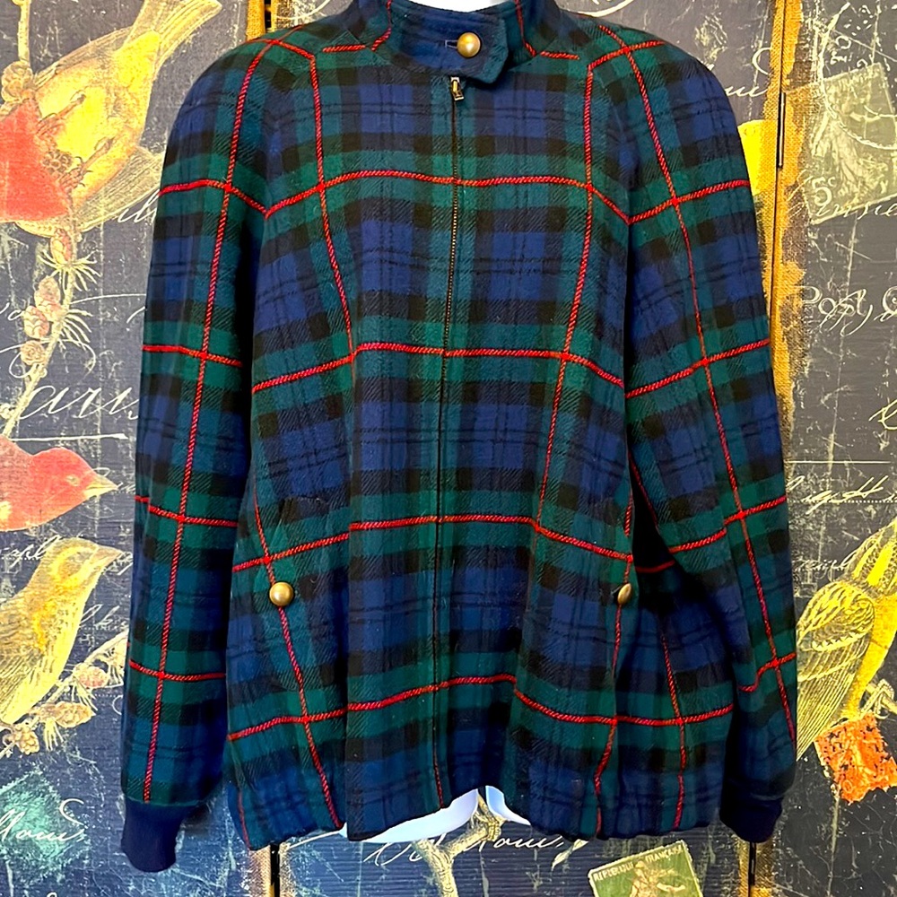 Pendleton Navy and Forest Plaid Bomber Jacket
